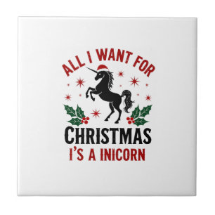 Vintage All I Want for Christmas Is a Unicorn Funn Tile