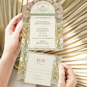 Vintage All in One Wedding Invitation by Mucha