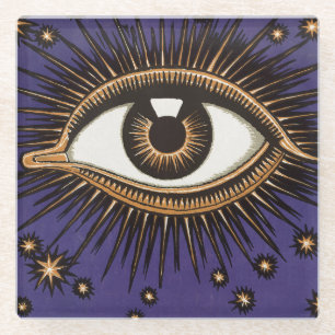 Vintage All Seeing Eye Mystic Celestial Art Glass Coaster