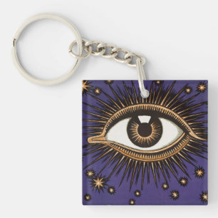 Vintage All Seeing Eye Mystic Celestial Art Key Ring