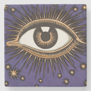 Vintage All Seeing Eye Mystic Celestial Art Stone Coaster