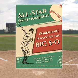 Vintage All Star Baseball Men 50th Birthday Invitation