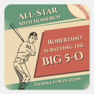Vintage All Star Baseball Men 50th Birthday Square Sticker