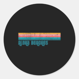 Vintage Aloha Beaches Beach Summer Retro Stripe Wo Classic Round Sticker