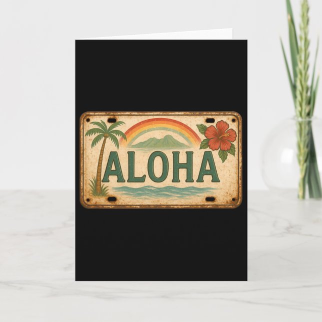 Vintage Aloha License Plate Hawaii  Card (Front)