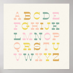 Vintage Alphabet in Pastel Colors Poster