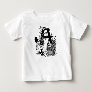 vintage Alphabet Letter A Flowers victorian girls  Baby T-Shirt