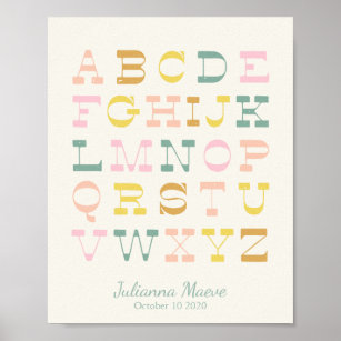 Vintage Alphabet Pastel Nursery Personalized Poster