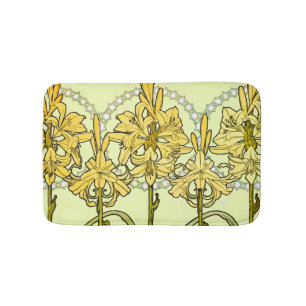 Vintage Alphonse Mucha Art Nouveau Lily Pattern Bath Mat