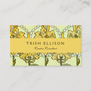 Vintage Alphonse Mucha Art Nouveau Lily Pattern Business Card