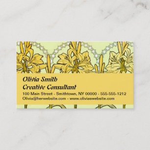 Vintage Alphonse Mucha Art Nouveau Lily Pattern Business Card