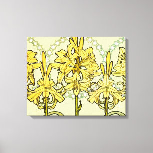 Vintage Alphonse Mucha Art Nouveau Lily Pattern Canvas Print