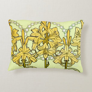 Vintage Alphonse Mucha Art Nouveau Lily Pattern Decorative Cushion