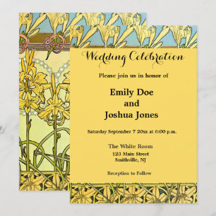 Vintage Alphonse Mucha Art Nouveau Lily Pattern Invitation