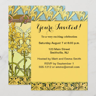 Vintage Alphonse Mucha Art Nouveau Lily Pattern Invitation