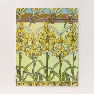 Vintage Alphonse Mucha Art Nouveau Lily Pattern Jigsaw Puzzle