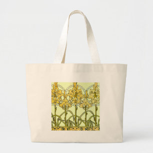 Vintage Alphonse Mucha Art Nouveau Lily Pattern Large Tote Bag