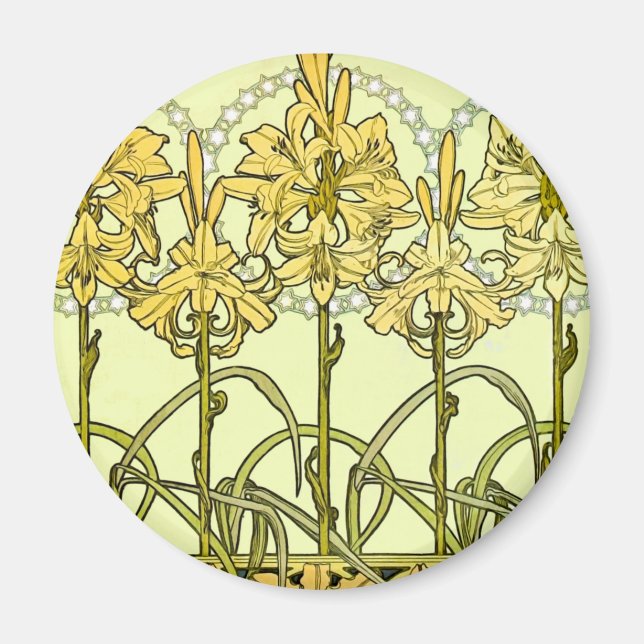 Vintage Alphonse Mucha Art Nouveau Lily Pattern Magnet (Front)