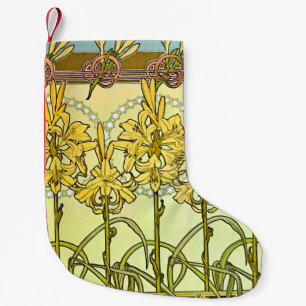 Vintage Alphonse Mucha Art Nouveau Lily Pattern Small Christmas Stocking