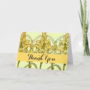 Vintage Alphonse Mucha Art Nouveau Lily Pattern Thank You Card