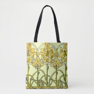 Vintage Alphonse Mucha Art Nouveau Lily Pattern Tote Bag