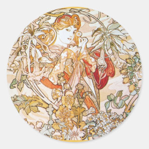 Vintage alphonse mucha goddess classic round sticker