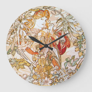 Vintage alphonse mucha goddess large clock