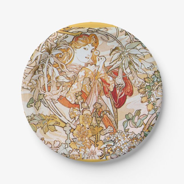 Vintage alphonse mucha goddess paper plate (Front)