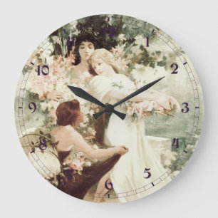 Vintage Alphonse Mucha Spirit of Spring  Large Clock