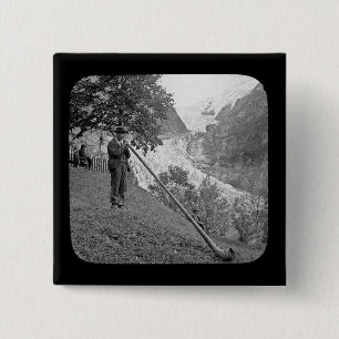 Vintage Alphorn  Magic Lantern Slide 15 Cm Square Badge