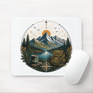 Vintage Alpine Wilderness Adventure Landscape Art Mouse Pad