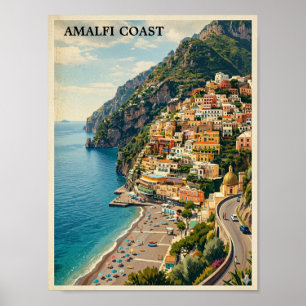 Vintage Amalfi Coast Italy Retro Travel Poster