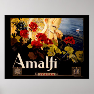 Vintage Amalfi Italia Travel Graphic Poster Art