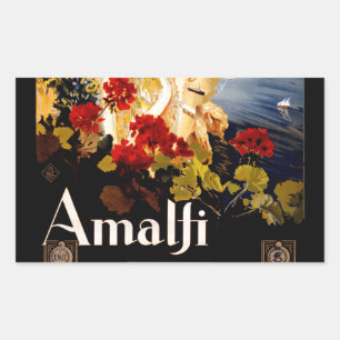 Vintage Amalfi Italia Travel Graphic Poster Art Rectangular Sticker