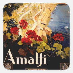 Vintage Amalfi Italia Travel Graphic Poster Art Square Sticker