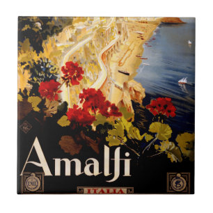 Vintage Amalfi Italia Travel Graphic Poster Art Tile