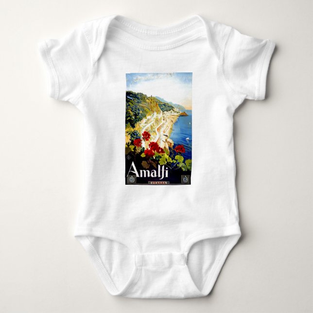 Vintage Amalfi Italy Europe Travel Baby Bodysuit (Front)