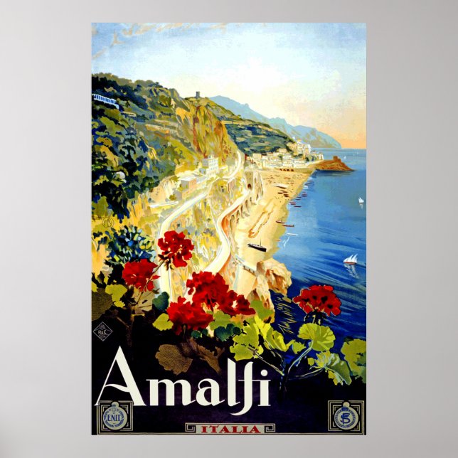 Vintage Amalfi Italy Europe Travel Poster (Front)