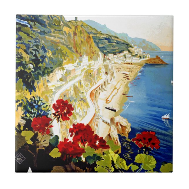 Vintage Amalfi Italy Europe Travel Tile (Front)