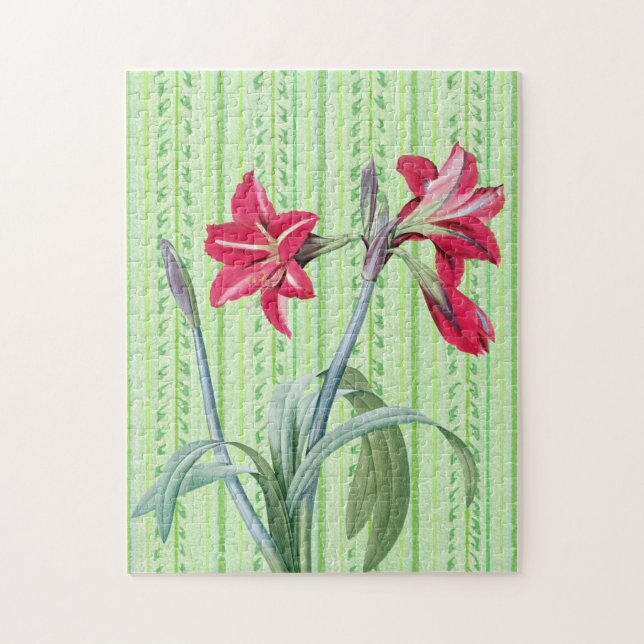 Vintage Amaryllis Flower Retro Art Jigsaw Puzzle (Vertical)
