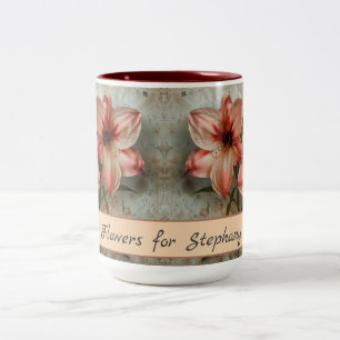 Vintage Amaryllis Flowers Retro Rustic Watercolor Two-Tone Coffee Mug