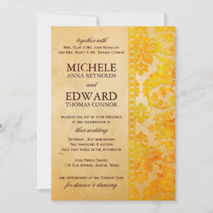 Vintage Amber Damask Lace Wedding Invitation