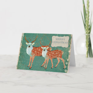 Vintage Amber Ornate Deer Christmas Card