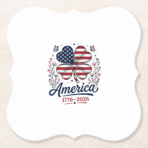 Vintage America 1776 2026 Patriotic Clover Shirt_1 Paper Coaster