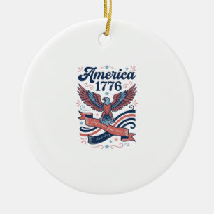 Vintage America 1776 Eagle Patriotic Shirt Design_ Ceramic Tree Decoration