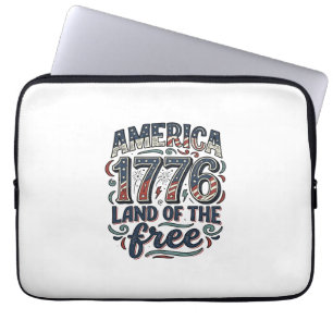 Vintage America 1776 Land of the Free Shirt Design Laptop Sleeve