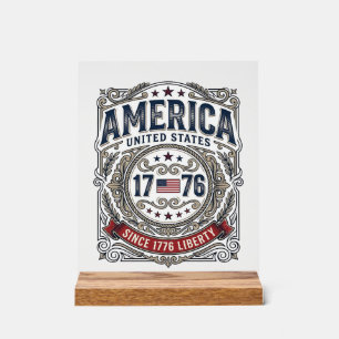 Vintage America 1776 Patriotic Liberty Acrylic Sign