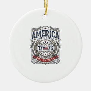 Vintage America 1776 Patriotic Liberty Ceramic Tree Decoration