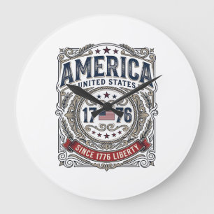 Vintage America 1776 Patriotic Liberty Large Clock