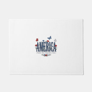 Vintage America Floral Butterfly Patriotic Shirt_1 Doormat